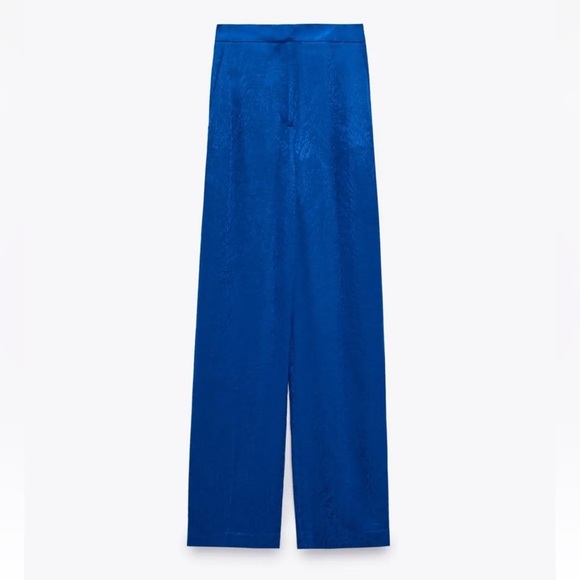 Zara Blue Satin Wide Leg High Waisted Pants - Picture 8 of 10